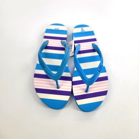 Coach Clementine Azure Blue Striped Rubber Flip Flops Size 9 - Picture 1 of 5